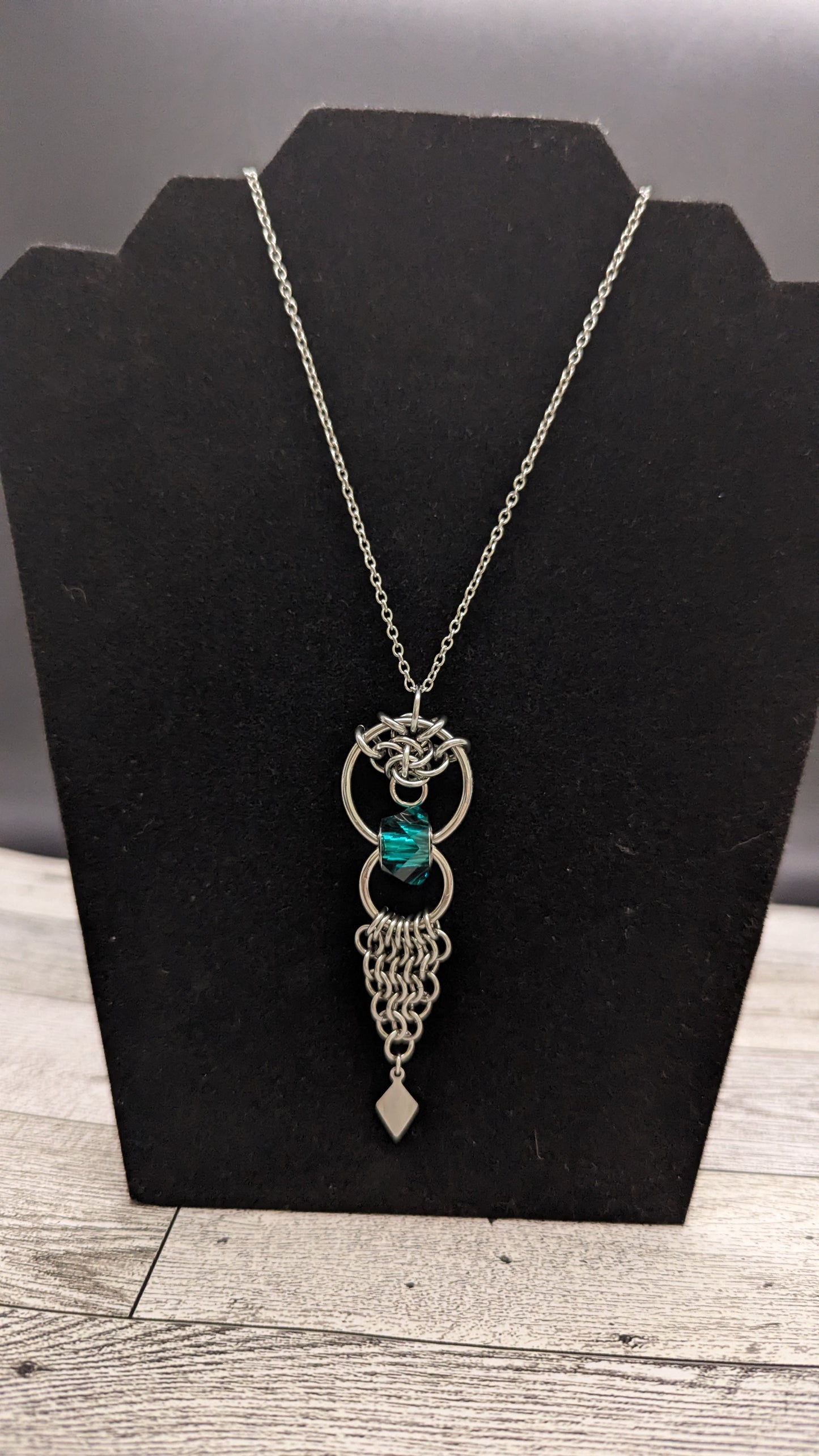 Aquatic Tail Chainmaille Swarovski Crystal Persephone Pendant