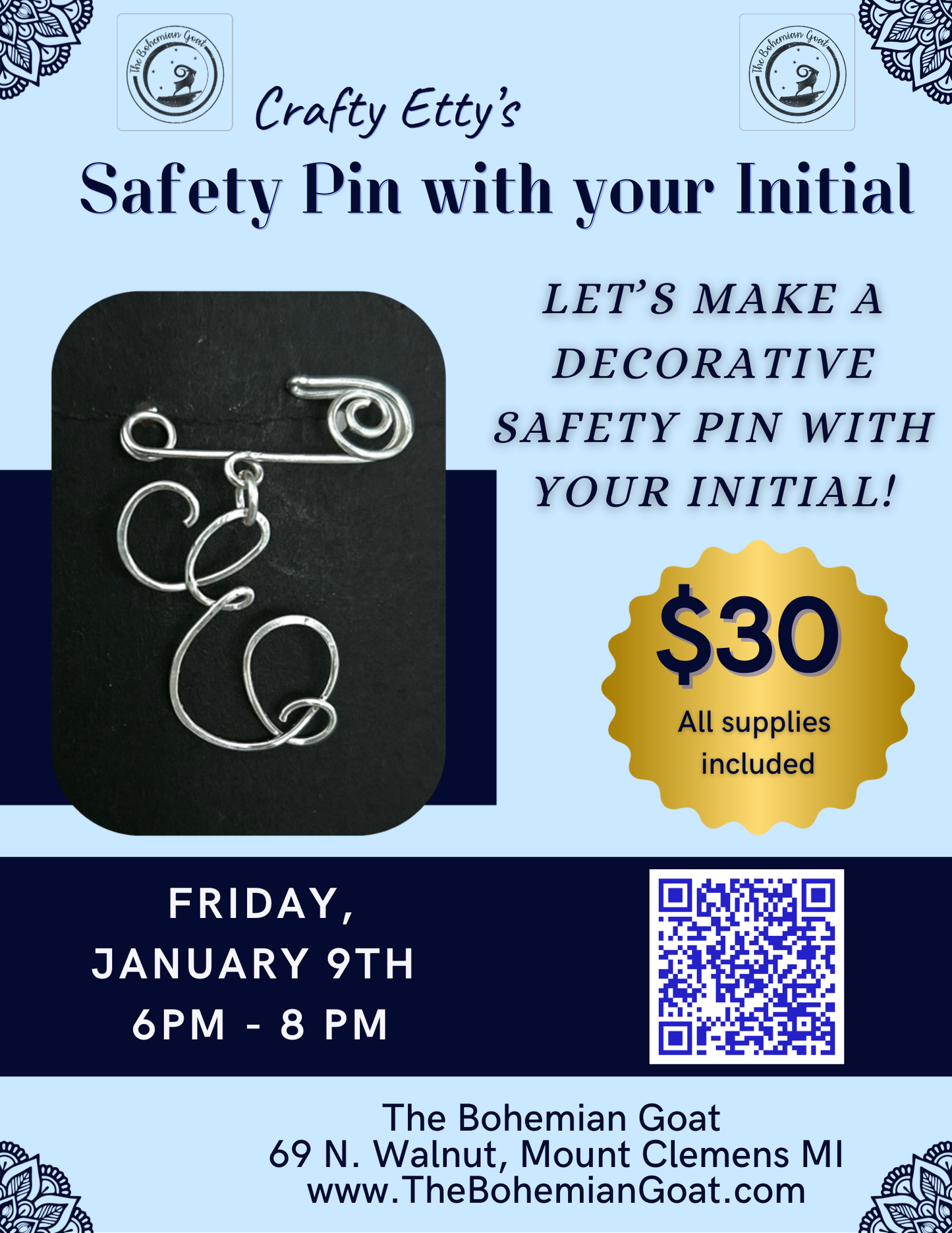 Crafty Etty's Safety Pin with Initial