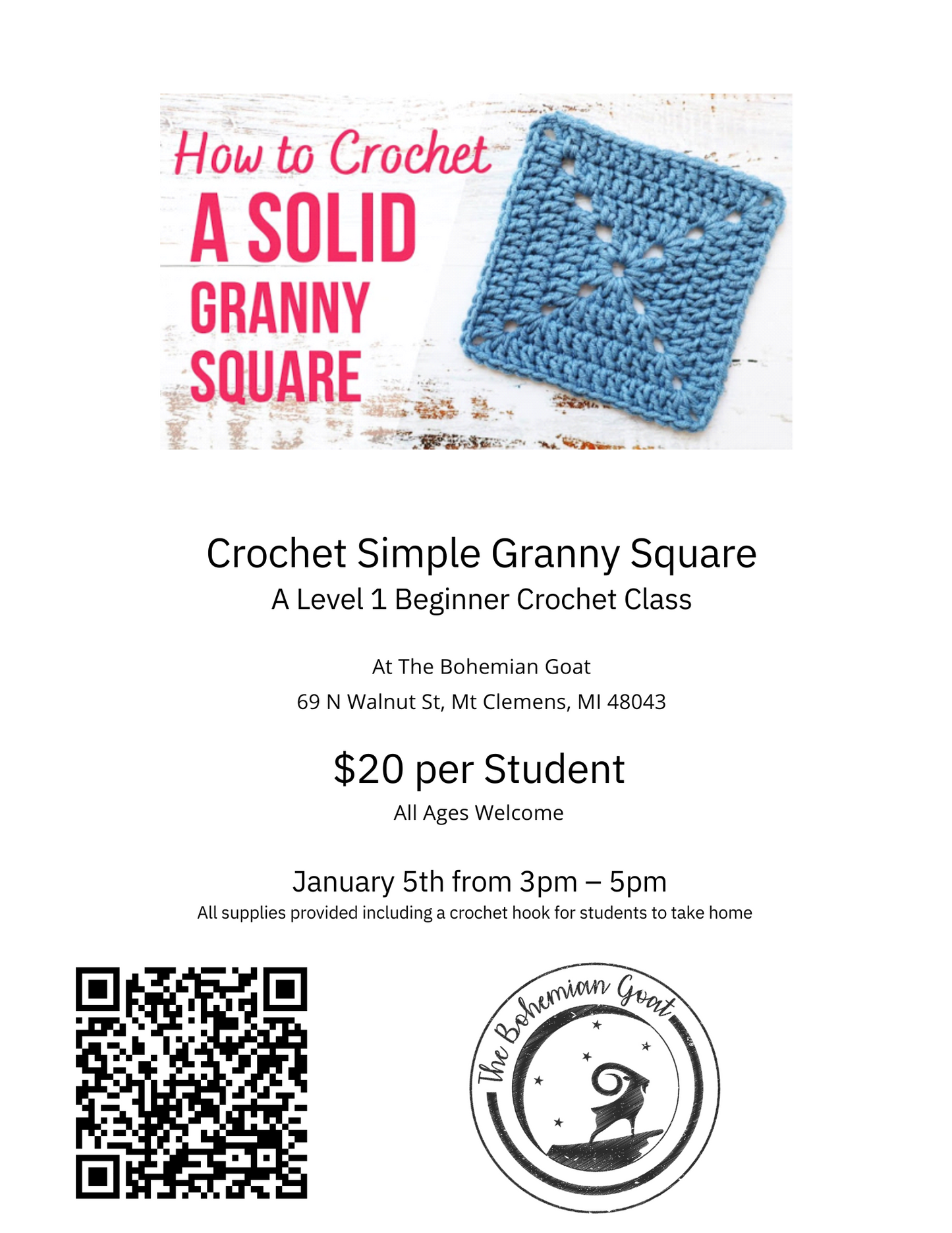 Beginner Crochet Solid Granny Square