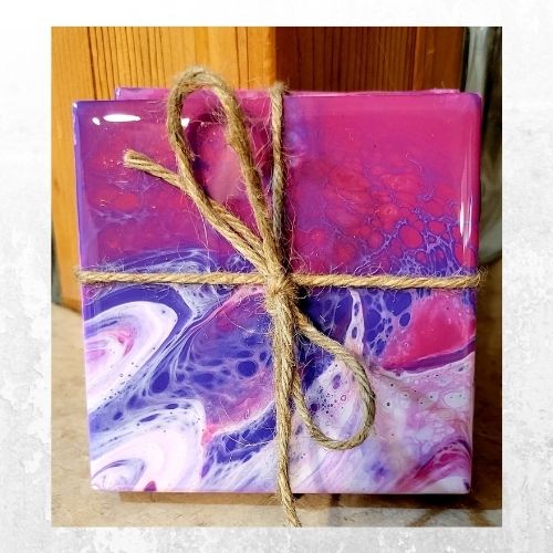 Purple & Pink Fluid Art Coasters